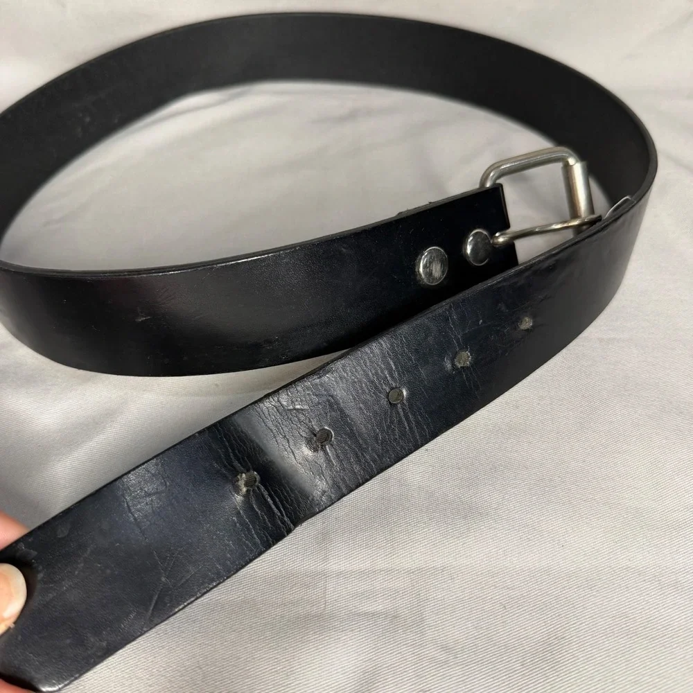 Vintage Hot Topic Mens Black Leather Belt 34 Silver Roller Buckle Punk Emo Goth